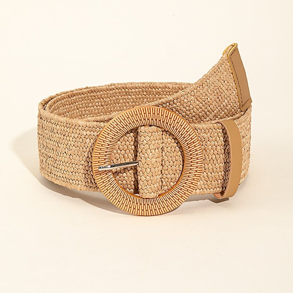 Women Straw Belt, Waist belt, ellipse Buckle Boho Straw Belt For Beach